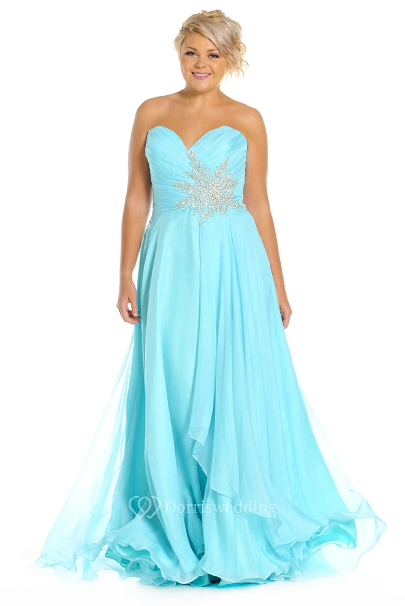 Ärmelloses Chiffon-Abendkleid in A-Linie mit herzförmigem Ausschnitt und Applikationen view 5