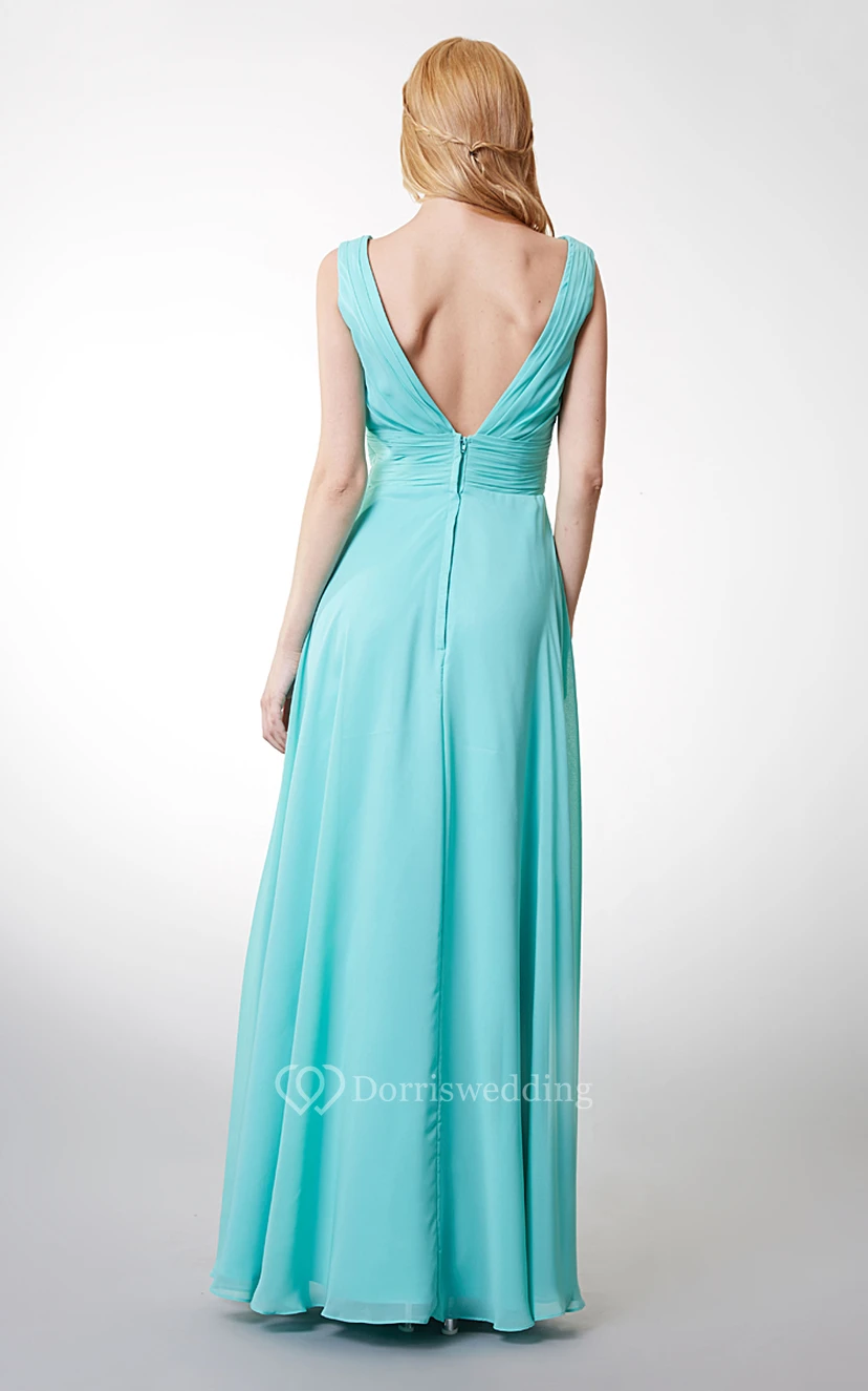Charming Cowl Neck Sleeveless Long Chiffon Dress With V-neck view 4