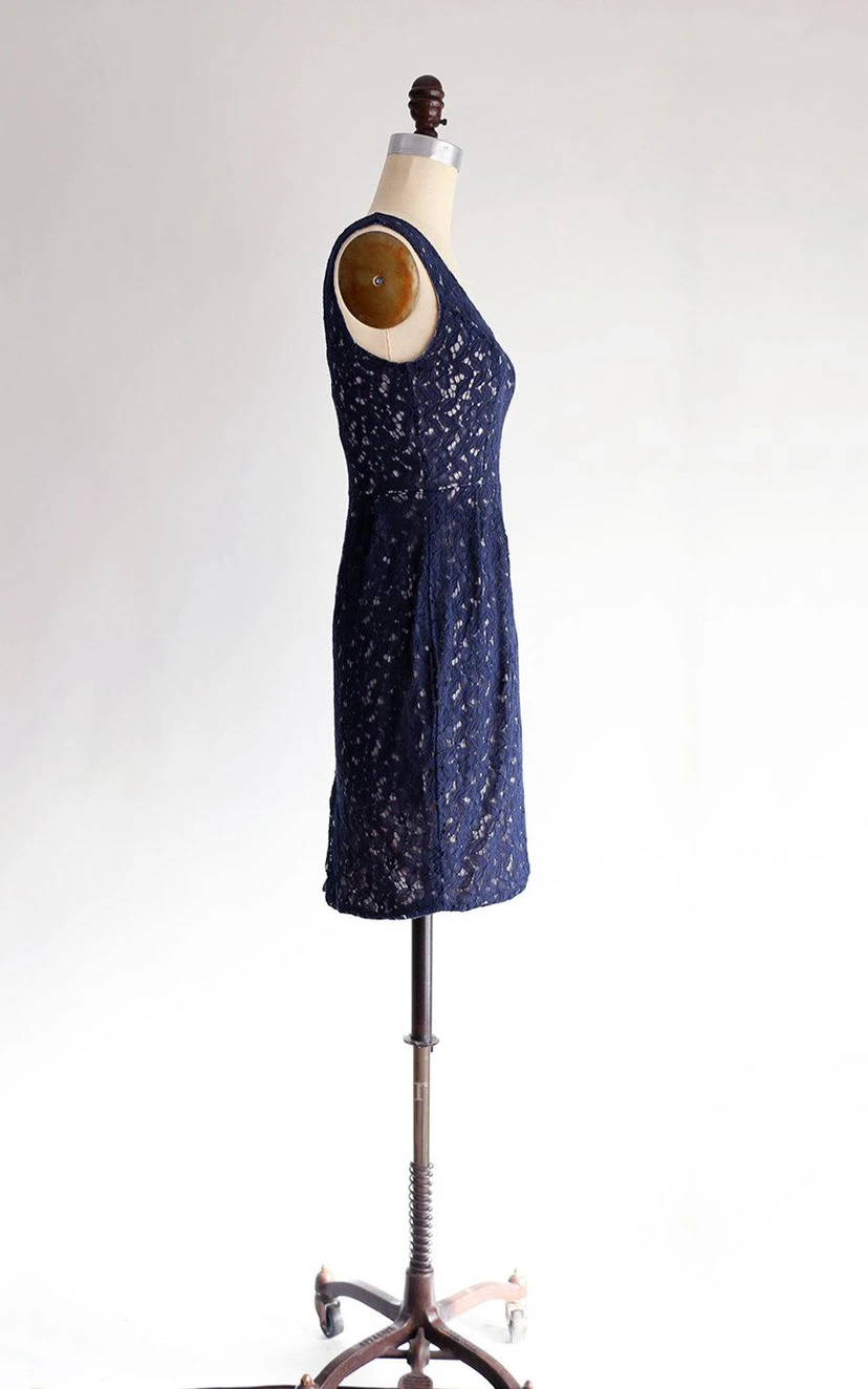 Sheath Square V-neck Lace Dress view 4