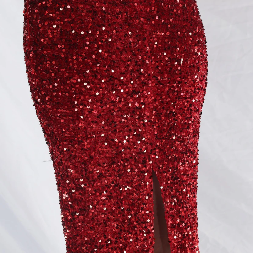 Craft Ostrich Feather Velvet Sequined Evening Dress view 71
