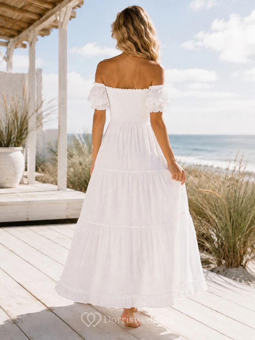 Off-the-Shoulder Tiered Chiffon Floor-Length Formal Wedding Dress view 2