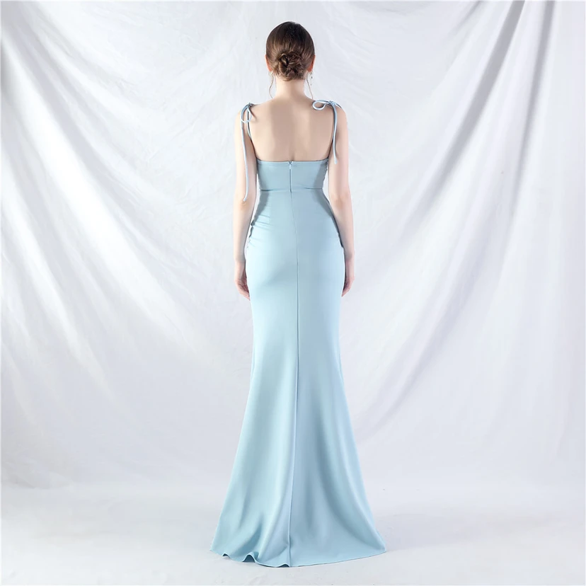Double-Binding Waist-Shaped Ears Adjustable Satin Evening Dress view 6