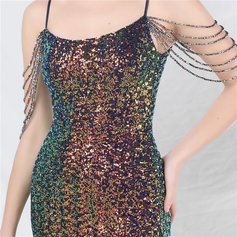 Robe de soirée longue à sequins et perles fantaisie view 18