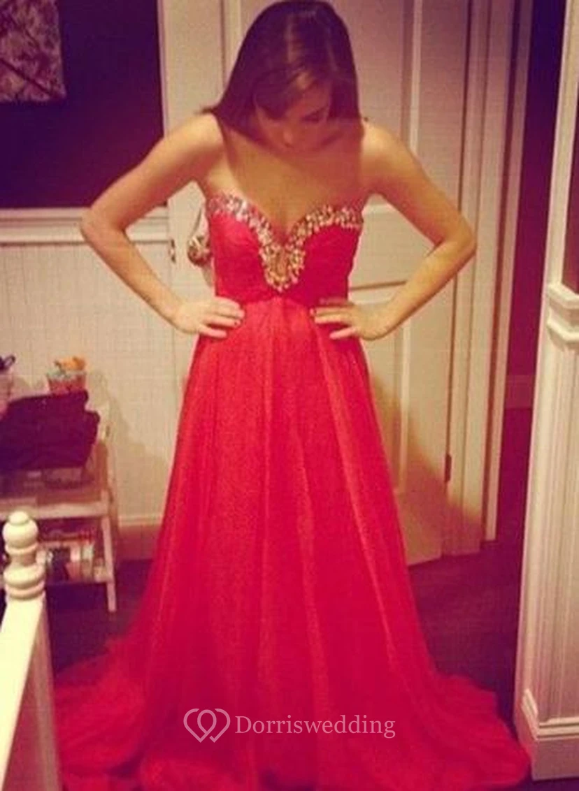 Sexy Red Sweetheart Prom Dress Chiffon Long A-line Evening Party Gowns