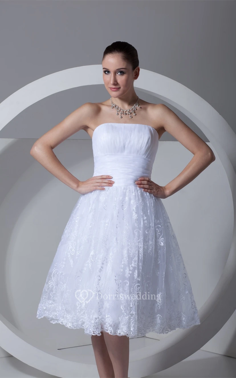Romantic Satin Appliqued Sleeveless a Line Strapless Short Wedding Dresses view 2
