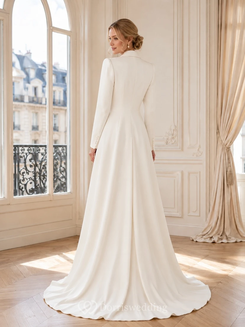High Elegant Gown Neck Satin Bridal Classic Wedding Dress Ball view 2