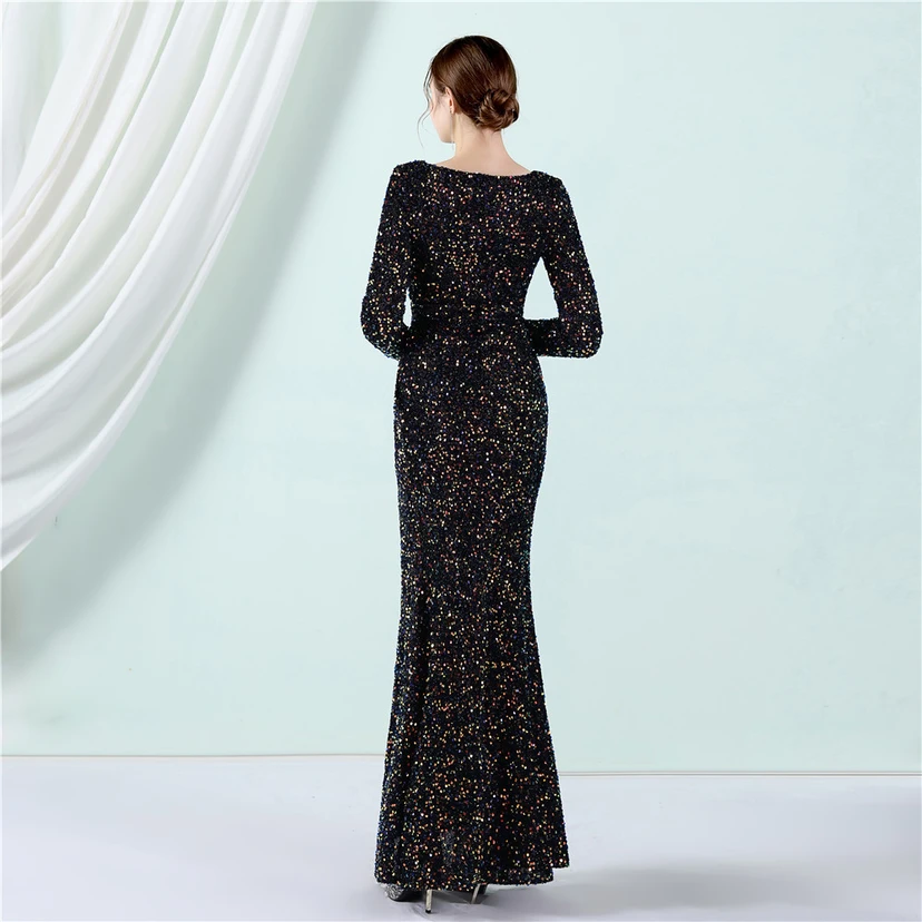 Elegantes, langes Paillettenkleid mit langen Ärmeln und Meerjungfrauenschnitt – ein Abendkleid im Aura-Queen-Stil für festliche Anlässe. view 56