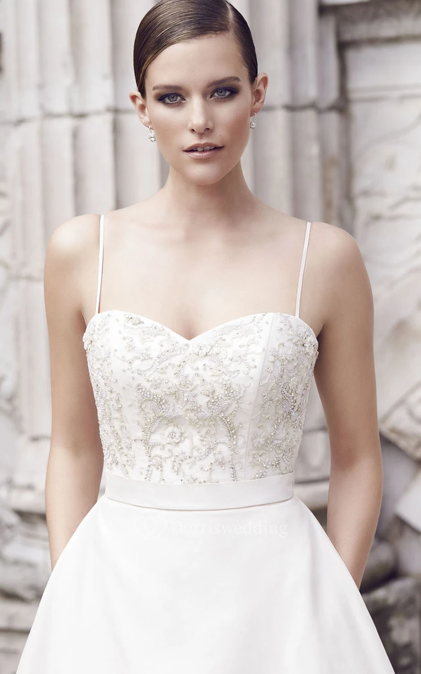 Lace Bodice A-line Dress With Spaghette Straps And Sash view 2