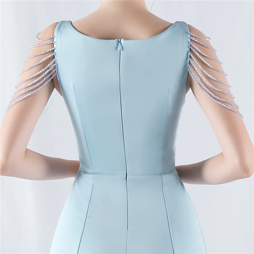Heavy Hot Diamonds For Transparent Mesh High-Slit Satin Evening Dress Annual Meeting Wedding view 67