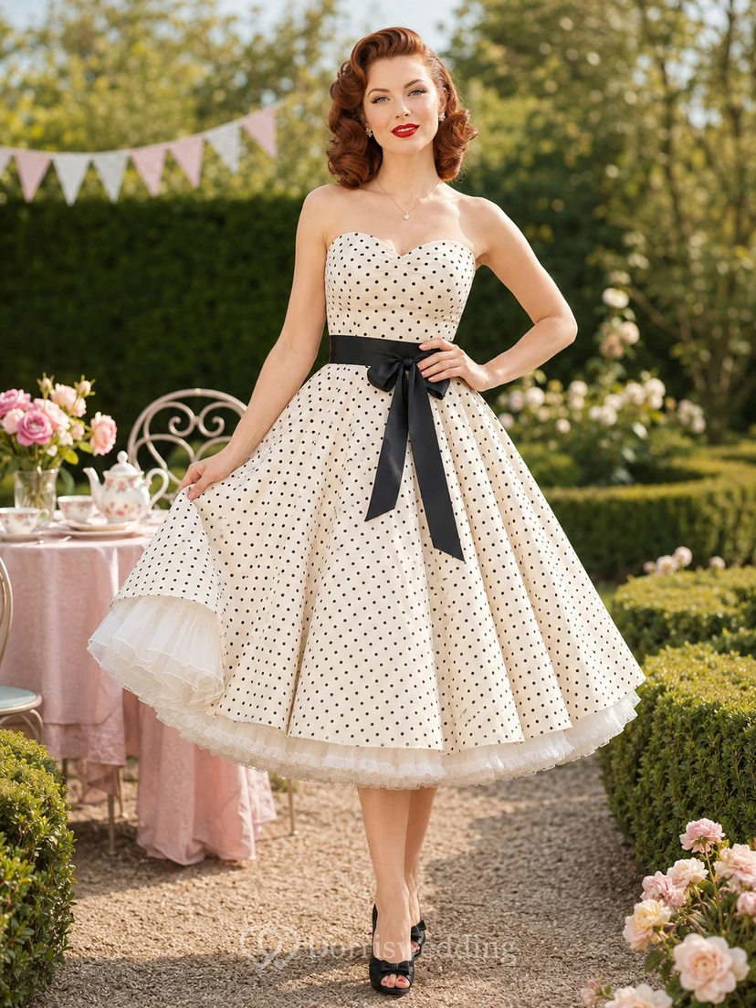 Strapless Polka Dot Petticoat Rockabilly Garden Bridal Dress