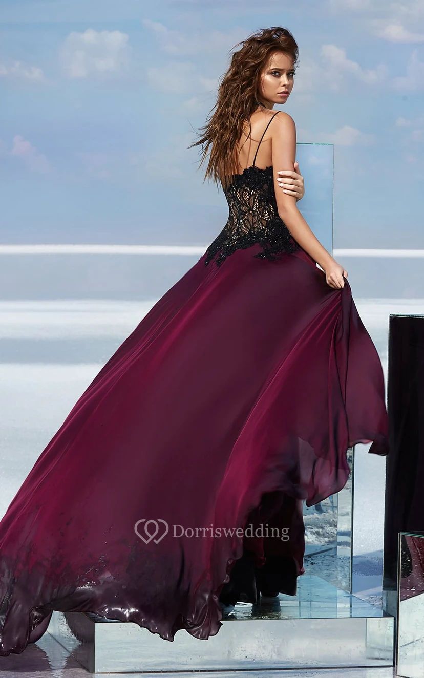 A-Linien-Kleid aus Chiffon mit hohem Kragen, bodenlang, ärmellos und mit Illusionseffekt view 2