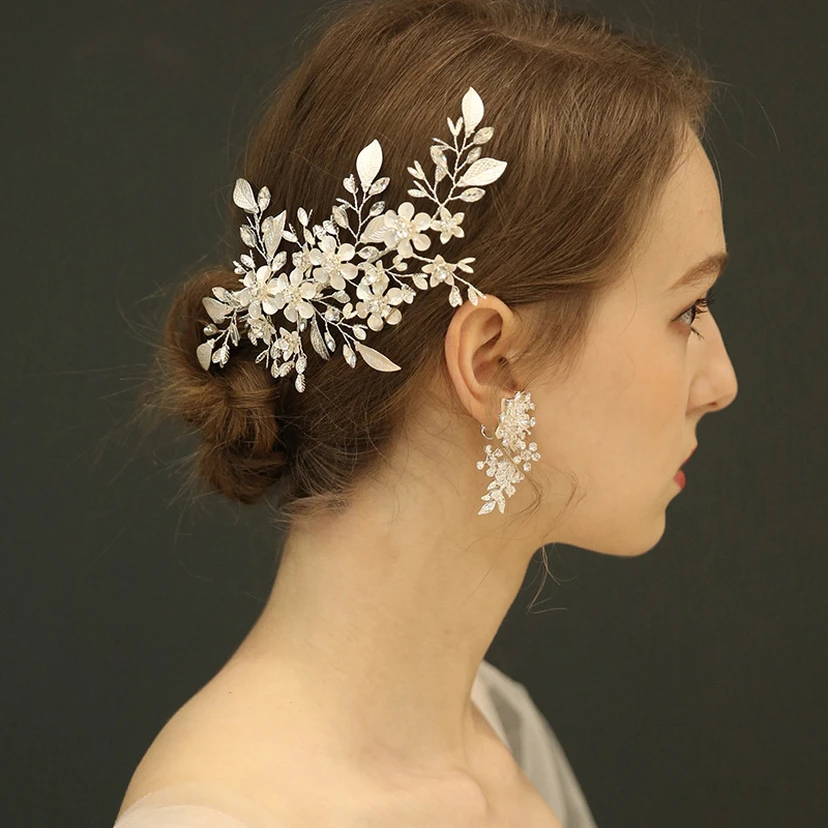 Elegant Flower Bridal Headpiece and Earrings view 2