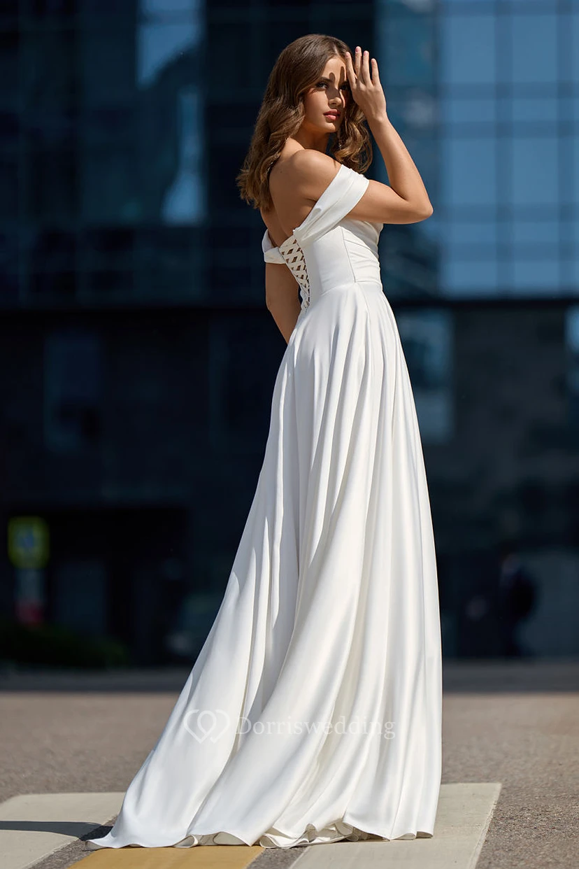 Simple Ruched Empire Satin Corset Floor-length Wedding Dress view 2
