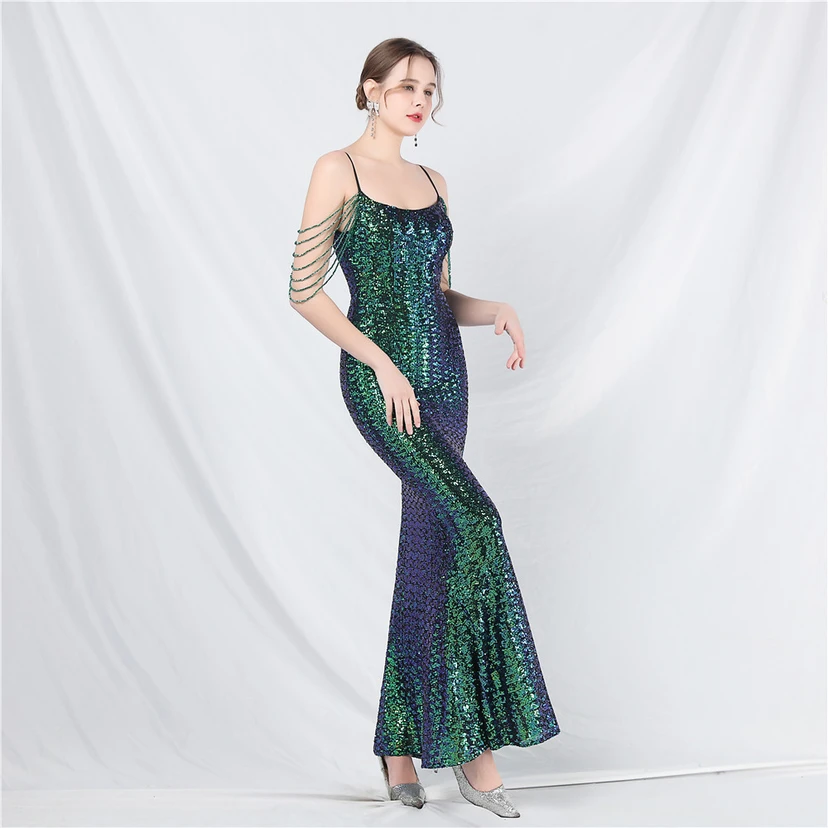 Robe de soirée longue à sequins et perles fantaisie view 39