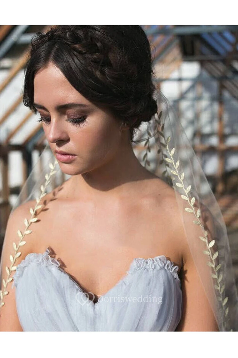Fairy Long Tulle Wedding Veil with Lace Edge view 3