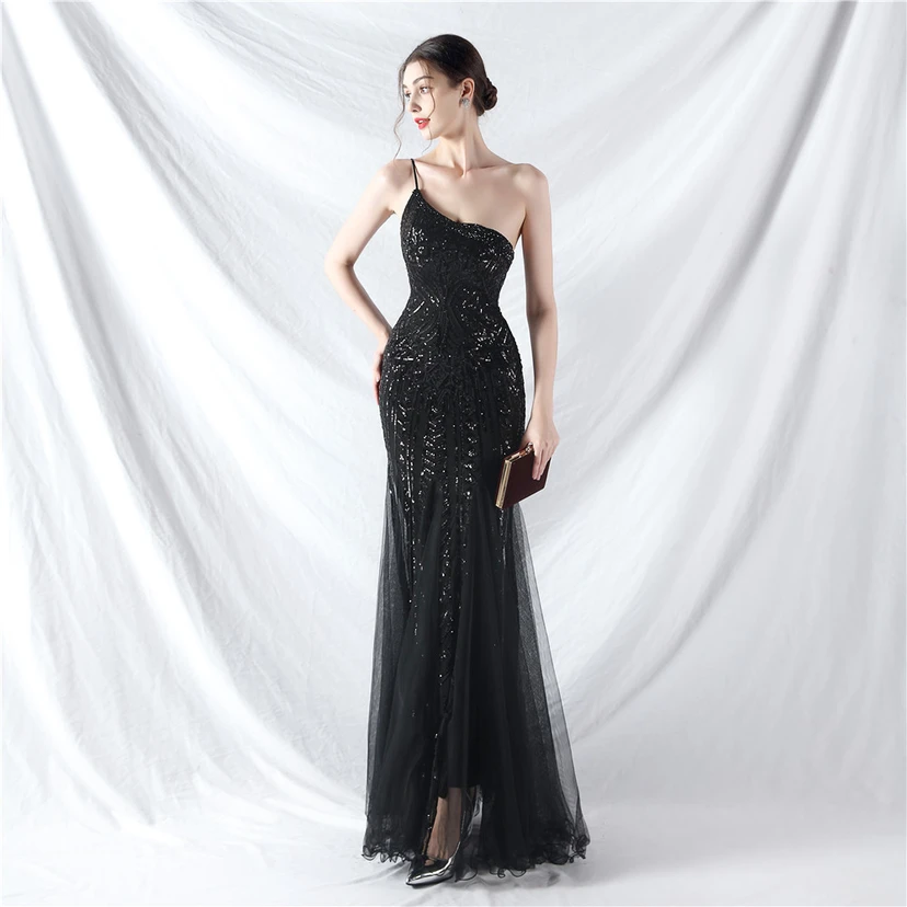 Crafted Beaded Positioning Flower Beads Splicing Mesh Gauze High-End Evening Dress view 73