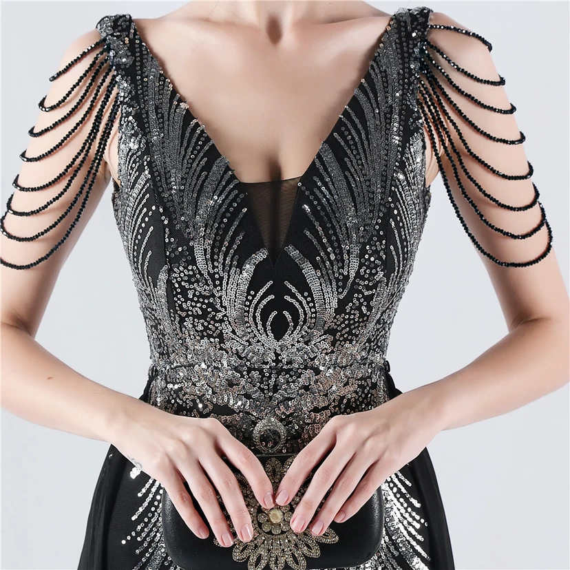 Paillettenbesetzte Blumen mit Cape-Stickerei, hochwertiges Abendkleid, ideal für die Ausrichtung der Jahrestagung view 38