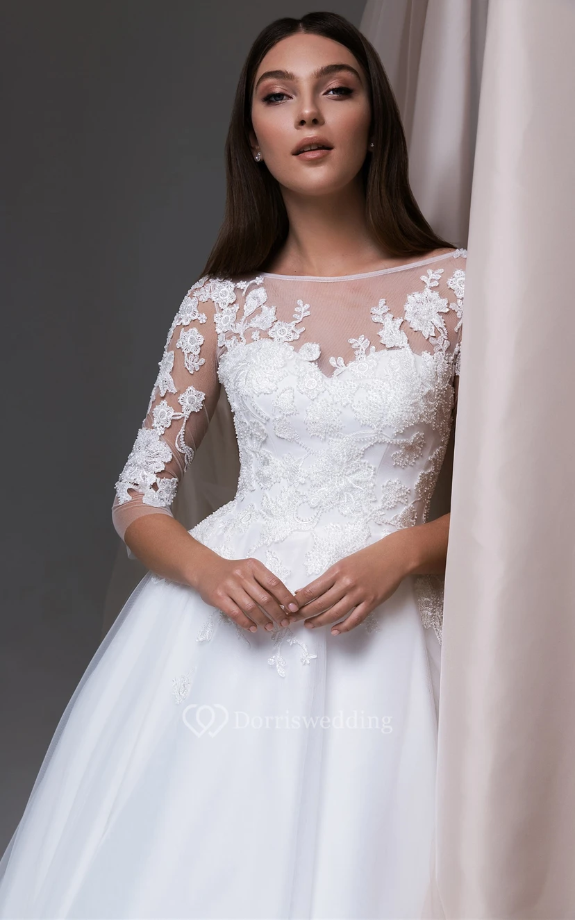 Himmlisches Ballkleid, Prinzessinnen-Brautkleid aus Spitze mit Taschen view 3