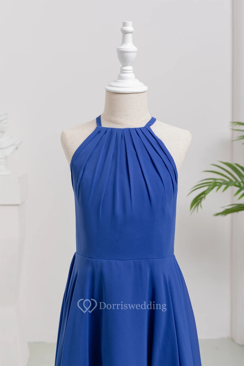 Chiffon Casual High-low Halter Royal Blue Flowergirl Dress view 5