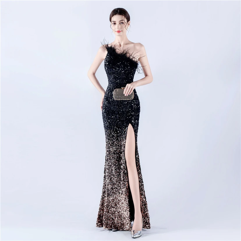 Robe de soirée en satin à baleines ornée de diamants et de fleurs, taille haute, pour réunion annuelle et mariage view 50