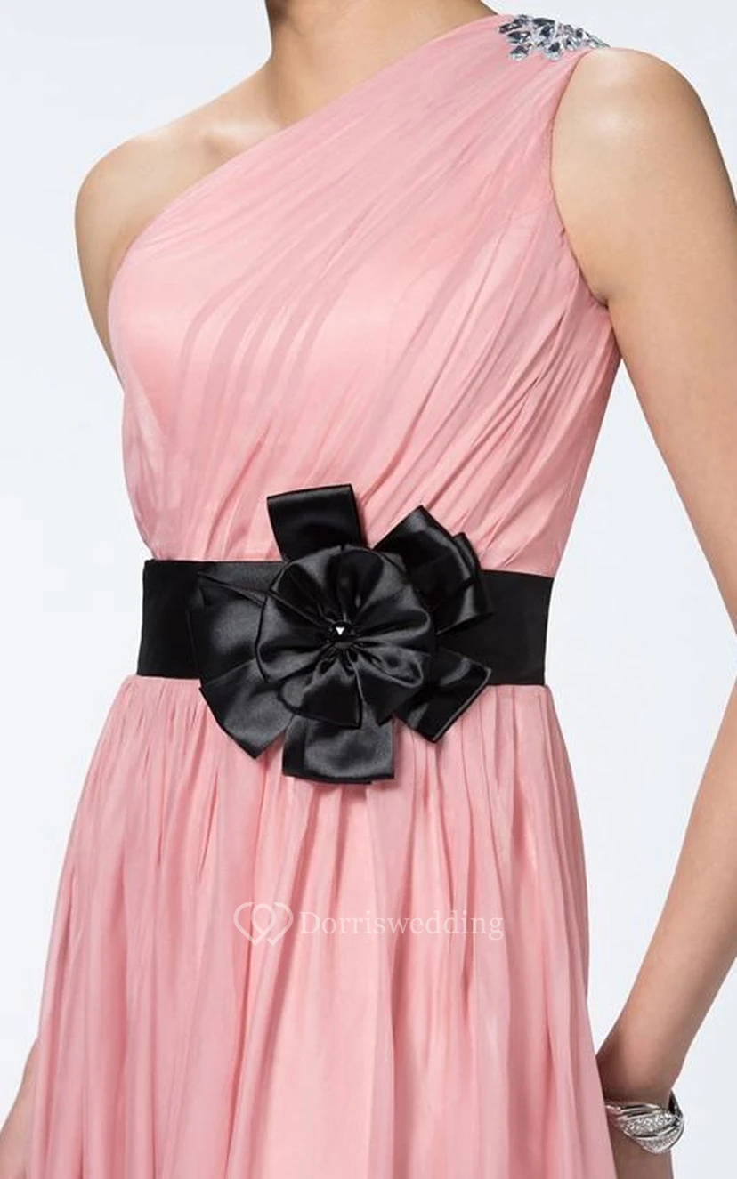 Affordable One-Shoulder A-line Flower Evening Dress view 5
