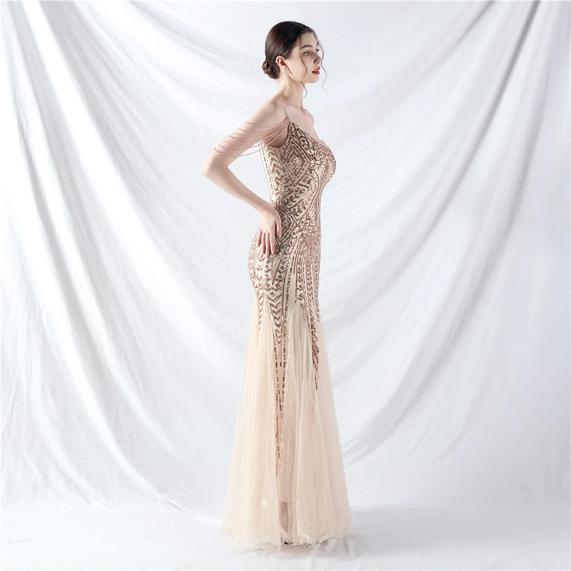 Robe de soirée haut de gamme ornée de perles de positionnement, de fleurs et de broderies en tulle. view 13