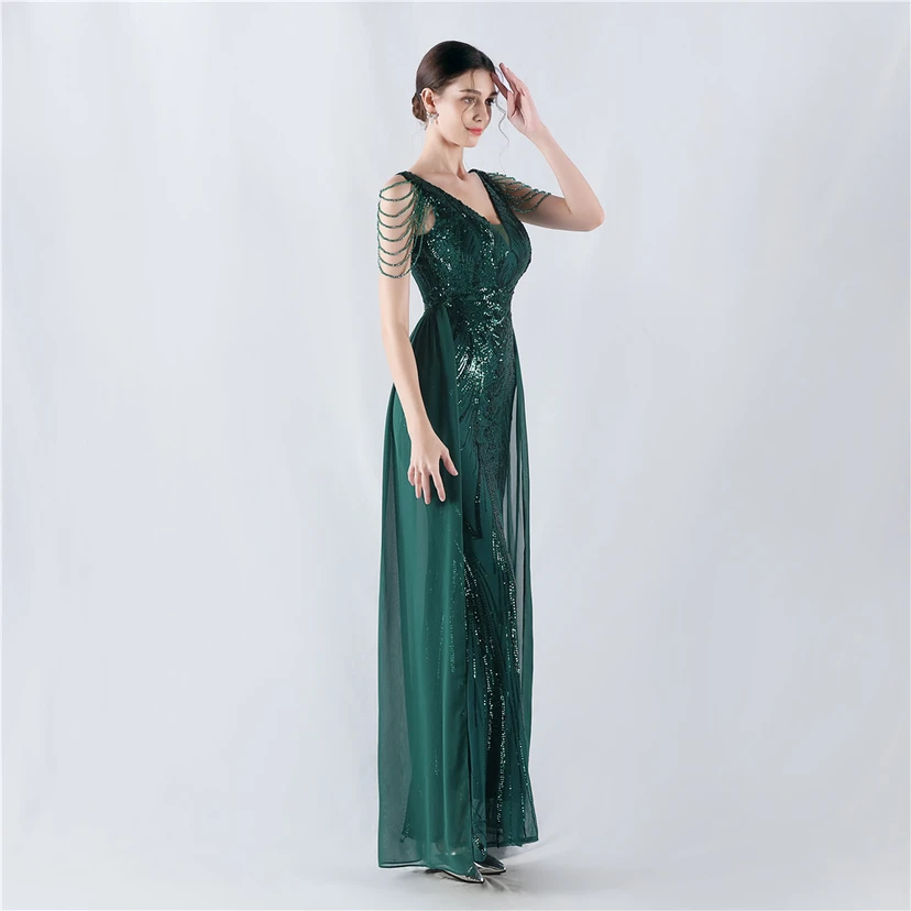 Paillettenbesetzte Blumen mit Cape-Stickerei, hochwertiges Abendkleid, ideal für die Ausrichtung der Jahrestagung view 65