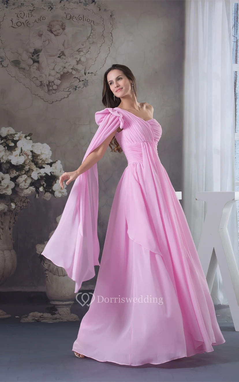 Pastel Chiffon Asymmetrical Pleats and Dress With Ruching view 2