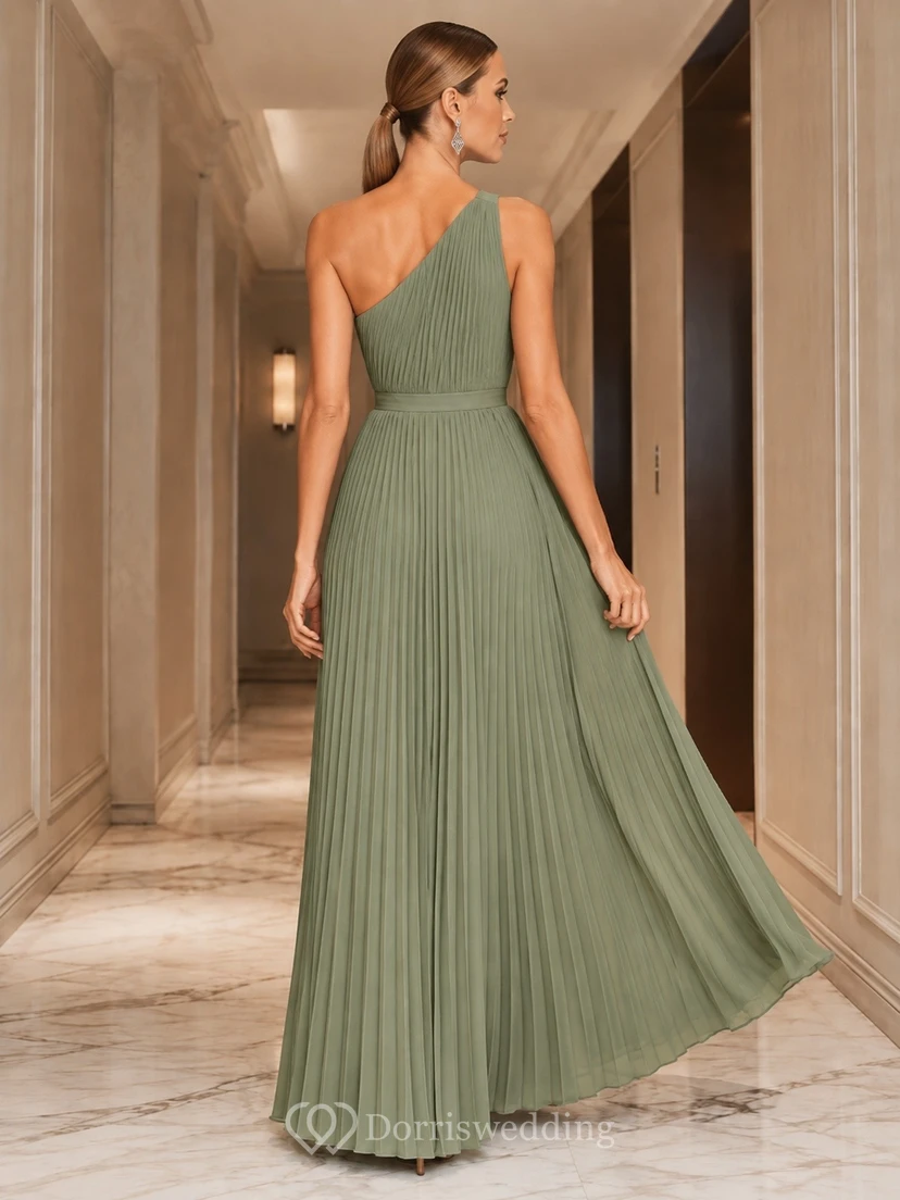 Sage Green Sleeveless Square Neck Pleated Floor-Length Chiffon A-Line Dress view 2