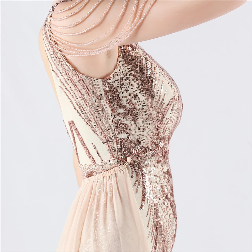 Paillettenbesetzte Blumen mit Cape-Stickerei, hochwertiges Abendkleid, ideal für die Ausrichtung der Jahrestagung view 30