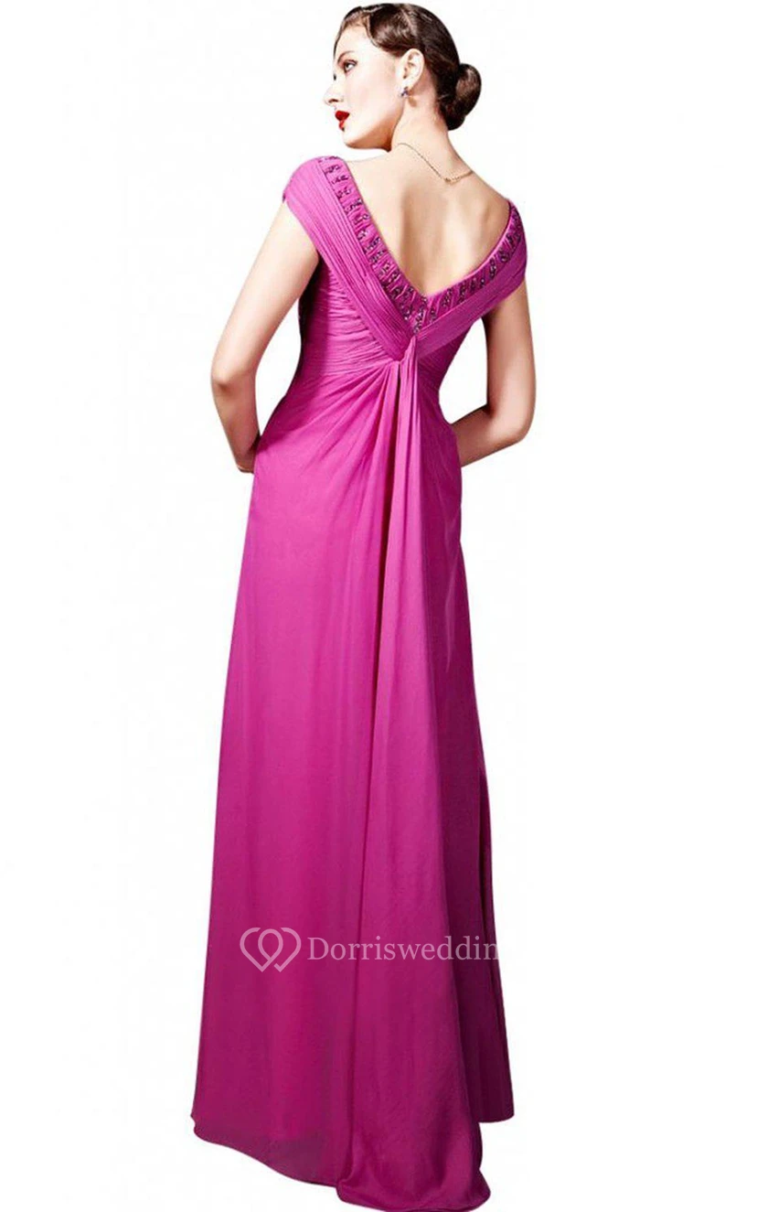 Robe longue à manches courtes, dos en V et perles view 2