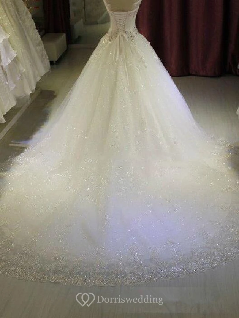 Glamorous Crystal Sweetheart Princess Wedding Dress Bling Tulle With Train view 2