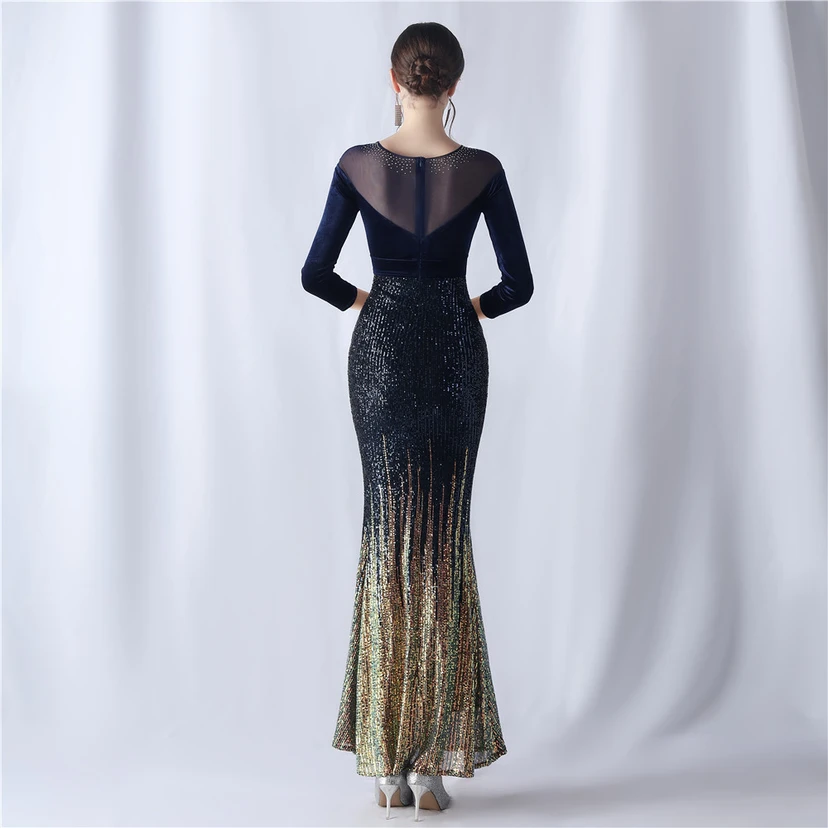 Long-Sleeved Fishtail Evening Dress High-End Atmosphere Elegant Banquet Temperament Velvet Aura Queen view 15