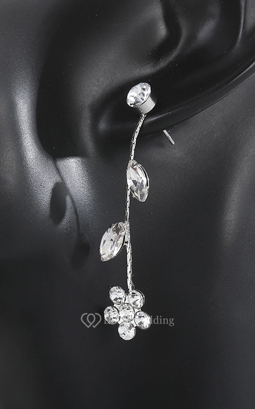 Chic Rhinestone Leaves and Flowers Design Necklace and Earrings Bridal Jewelry Set view 2