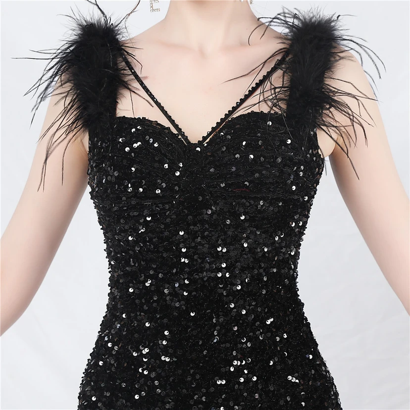 Craft Ostrich Feather Handmade Velvet Bottom Sequined Short Evening Dress Short Skirt view 71