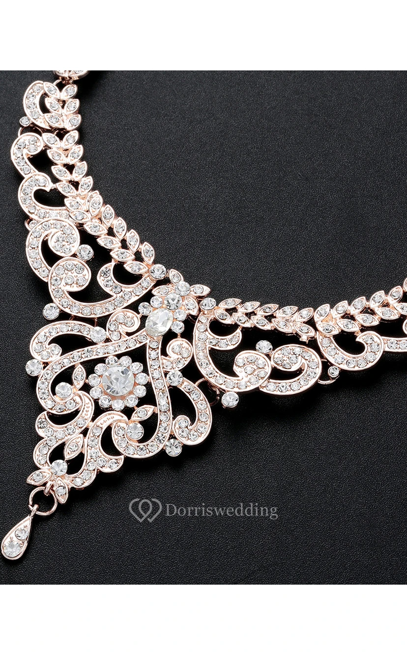 Trendy Rose Gold Rhinestone Necklace and Earrings Jewelry Set view 4