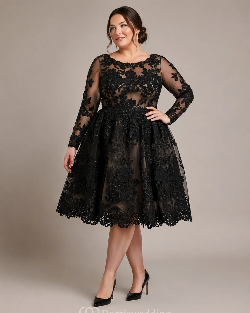 Zartes, ruyalblaues Applikations-Abendkleid mit langen Ärmeln view 13