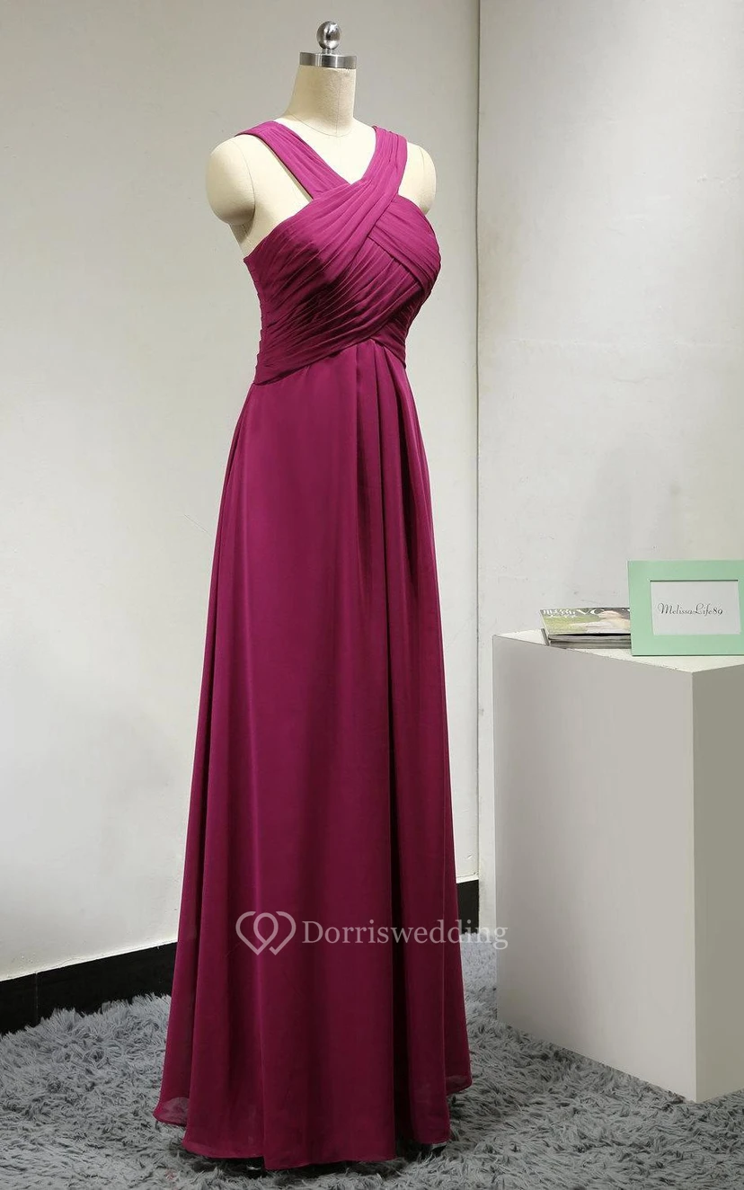 Criss Cross Straps Pleated A-line Chiffon Dress With Ruching view 2