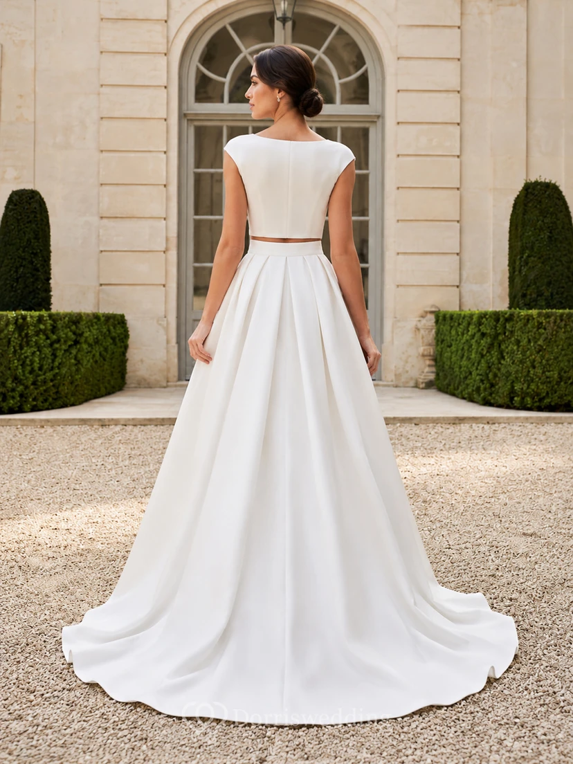 Robe deux pièces à jupe plissée style bateau, style cour européenne view 2