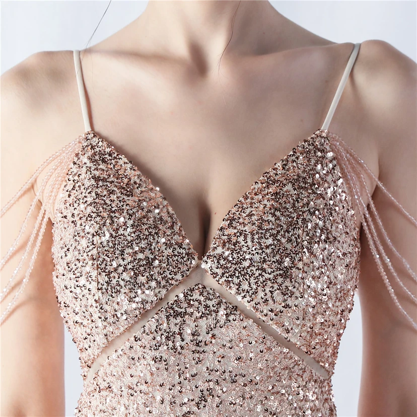 Sling A-Line Large Swing Mesh Sequin Evening Dress view 44