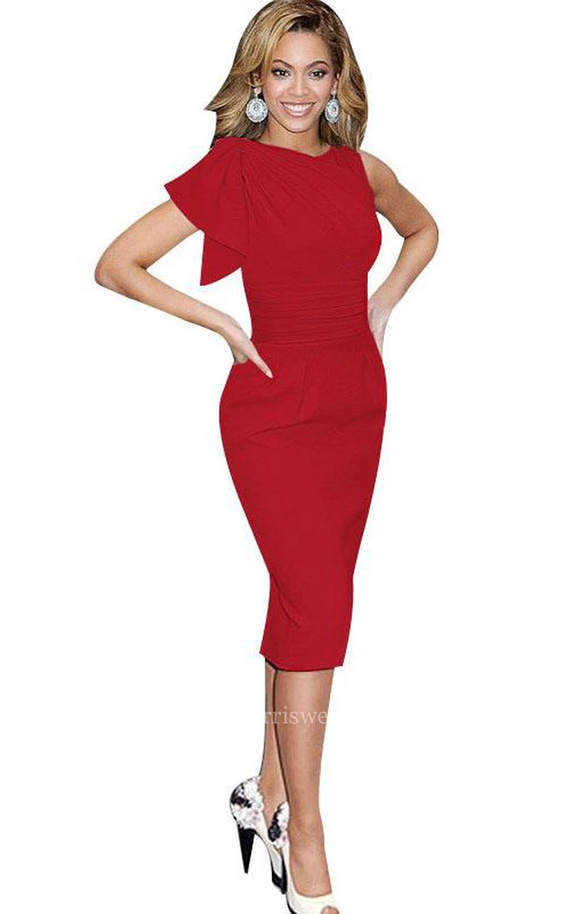 Elegantes, figurbetontes Jerseykleid mit Rüschen, knielang und hochgeschlossen view 3