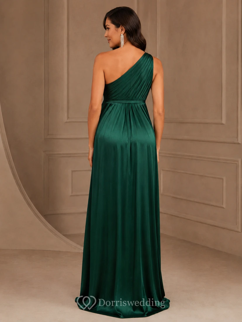 Umstandskleid aus Satin in A-Linie mit One-Shoulder-Ausschnitt, ärmellos, mit Raffungen und Falten, bodenlang view 2