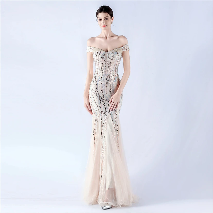 Craft Beading Mesh Sequins Evening Dress Annual Meeting Performance Host view 11
