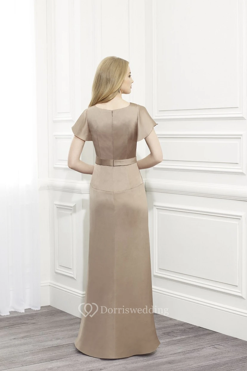 Brautmutterkleid aus Satin mit kurzen Ärmeln, V-Ausschnitt und Schmuckbesatz view 2