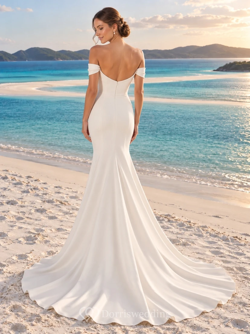 Einfaches schulterfreies Meerjungfrauen-Brautkleid aus Satin mit Herzausschnitt view 2