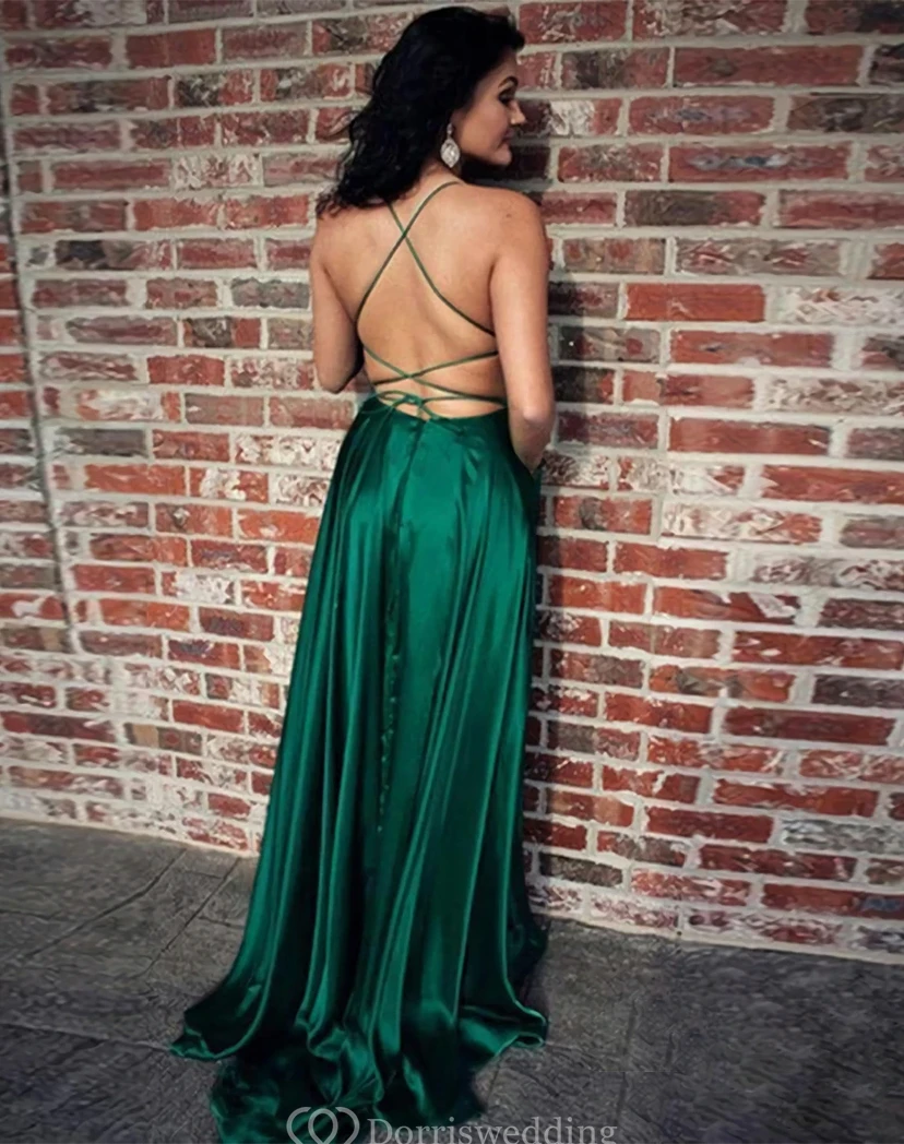 Simple Satin Spaghetti A-line Dress with Sweep Train view 6
