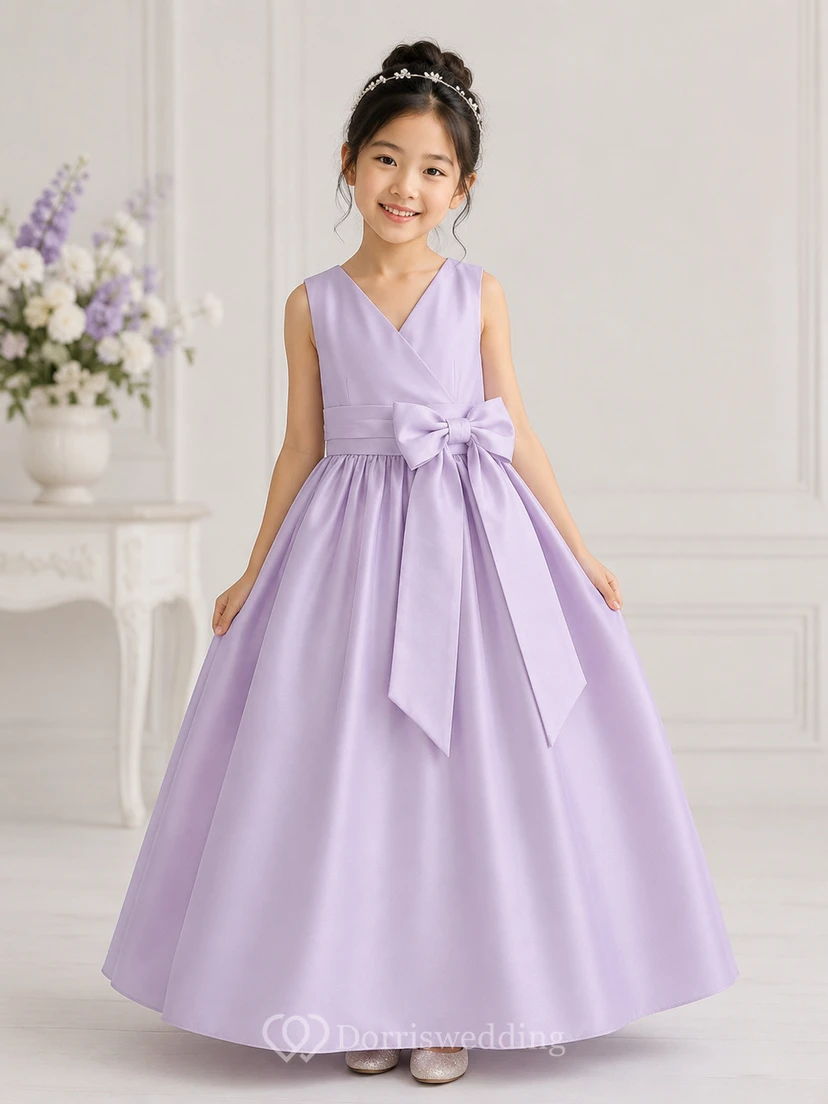 V-Neck Bowed Sleeveless Flower Girl Dress view 6