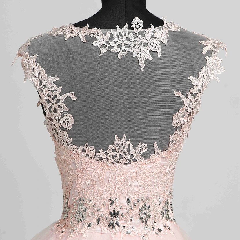 A-Line Sleeveless Short Mini Illusion Adorable Lace Dress with Appliques Lace Sequins view 3