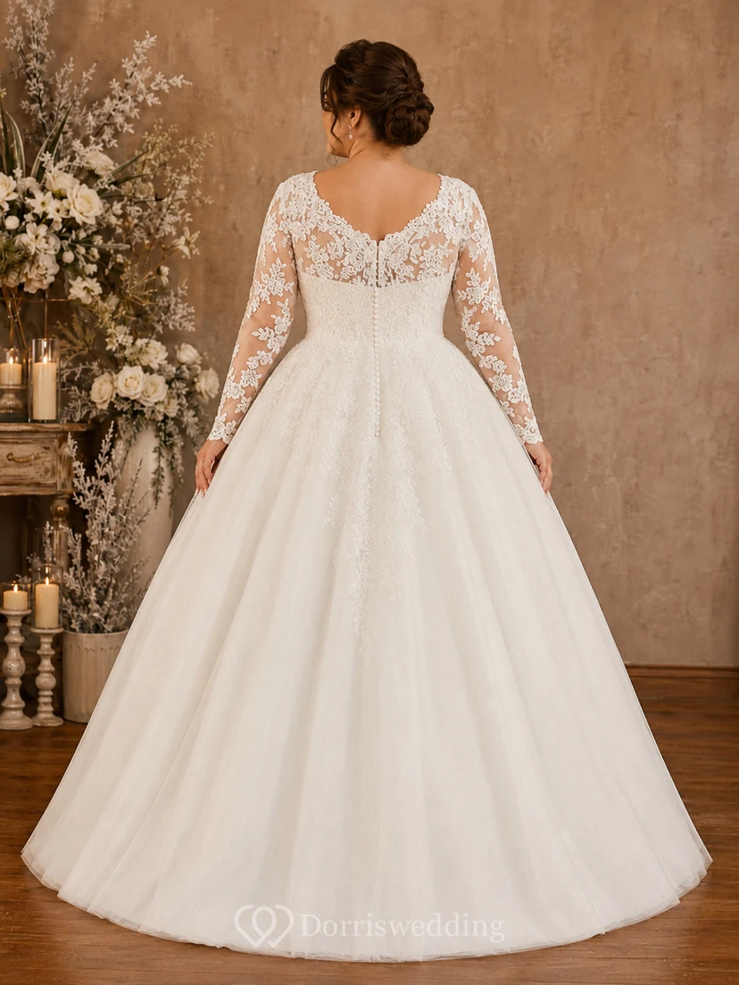 Plus Size Winter Ballkleid mit Spitzenärmeln Hochzeitskleid view 2