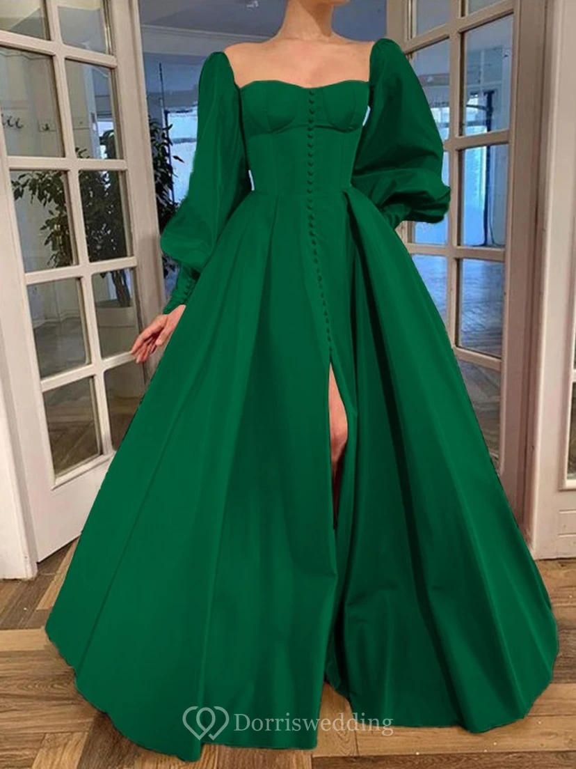 Elegantes Kleid im Vintage-Stil mit langen Puffärmeln, Empire-Stil und Schlitz vorne view 12
